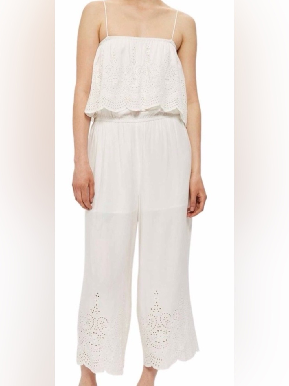 Topshop White Eyelet Embroidered Wide Leg Culotte Jumpsuit US 10